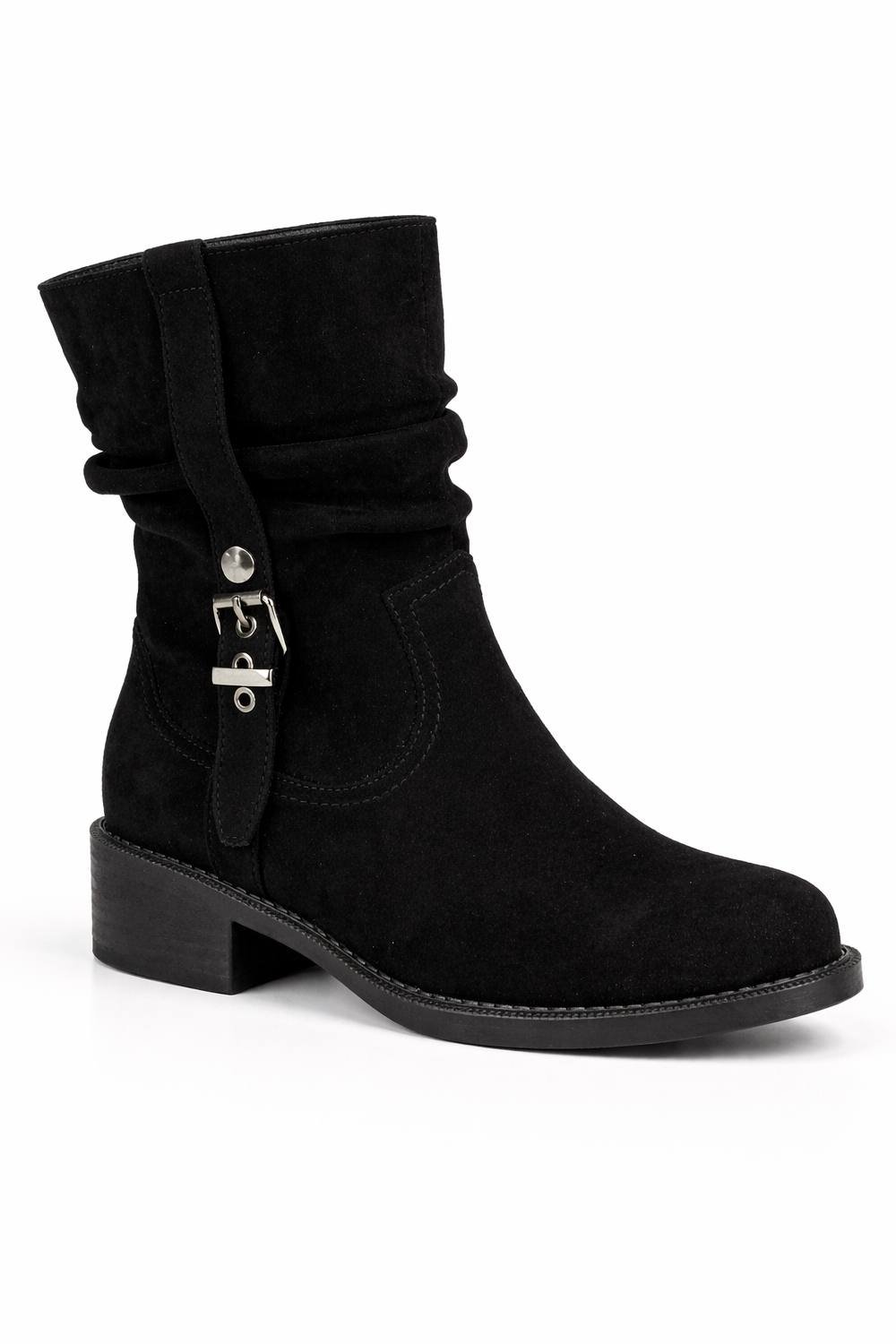 Spot On Spot On Women's Mid Calf Buckle Detail Block Heel Ankle Boot in Black - 3