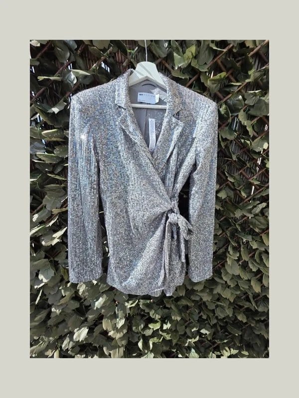 ASOS Silver Sequin Tie Waist Blazer Top