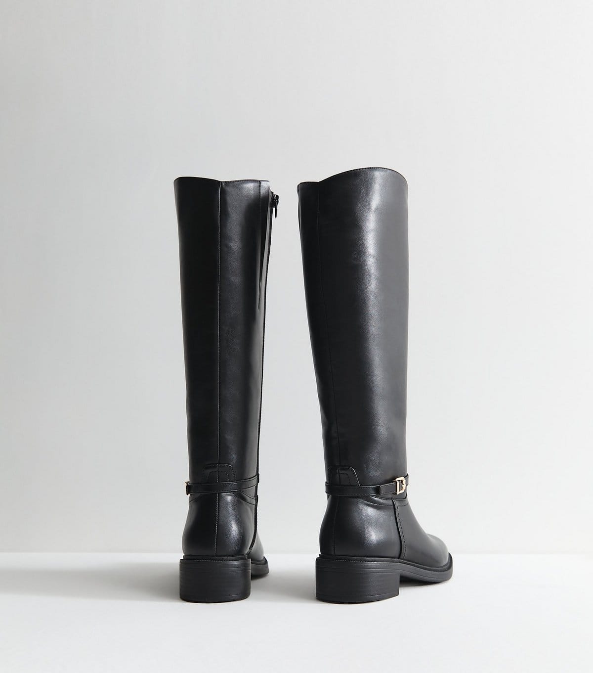 New Look Women's Black Faux Leather Buckle Strap Riding Boots Vegan New Look - 4