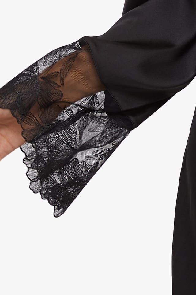 Playful Promises Playful Promises Women's Eleanor Black Satin & Embroidery Robe - 2