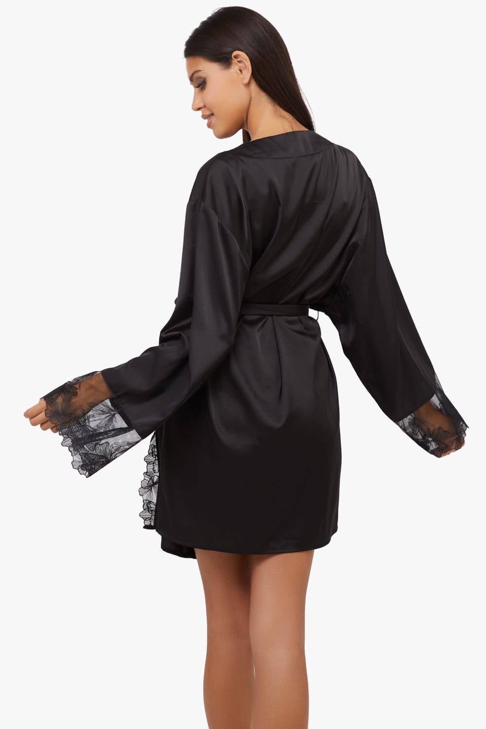 Playful Promises Playful Promises Women's Eleanor Black Satin & Embroidery Robe - 4