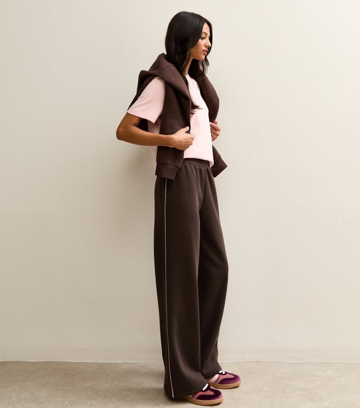 New Look Women's Brown Side Stripe Wide Leg Joggers New Look
