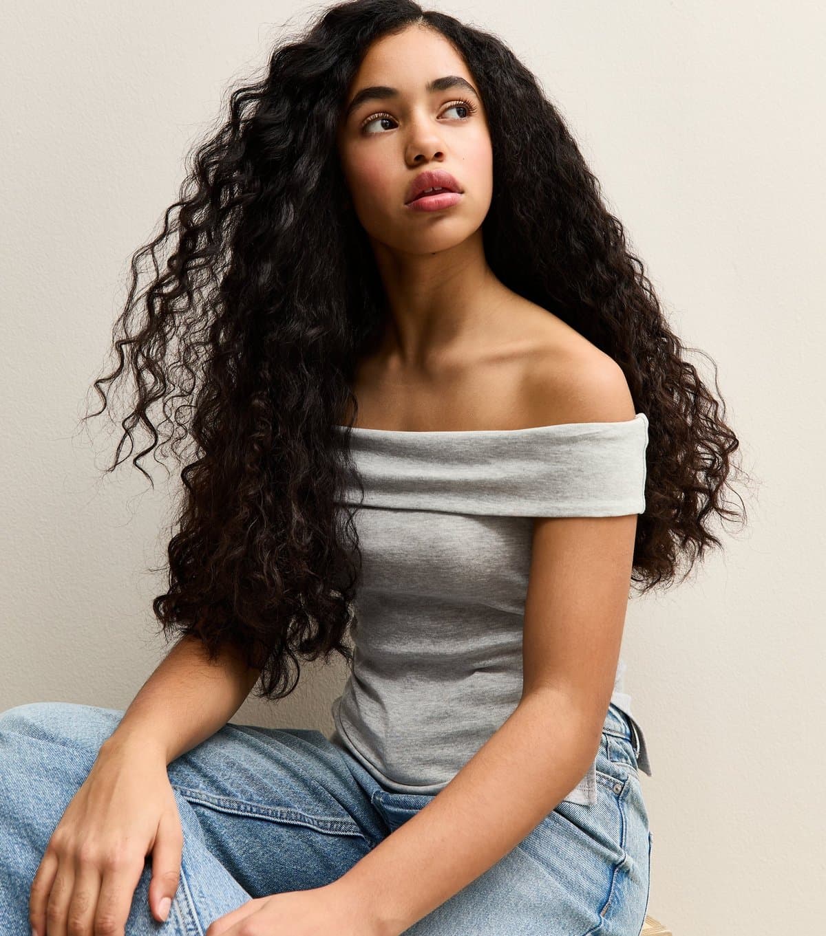 New Look Girls' Grey Ruched Side Bardot Top New Look