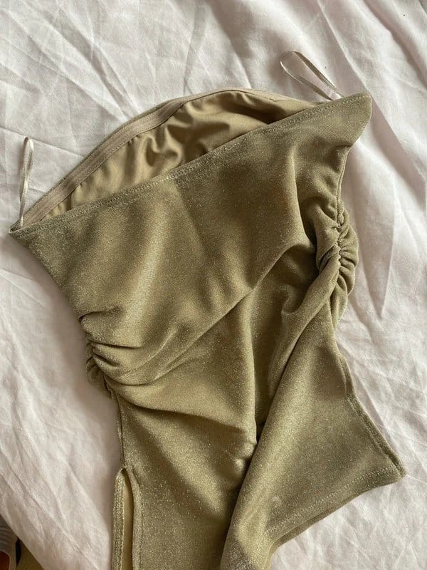 Bershka Gold Bandeau Top with Ruched Detail