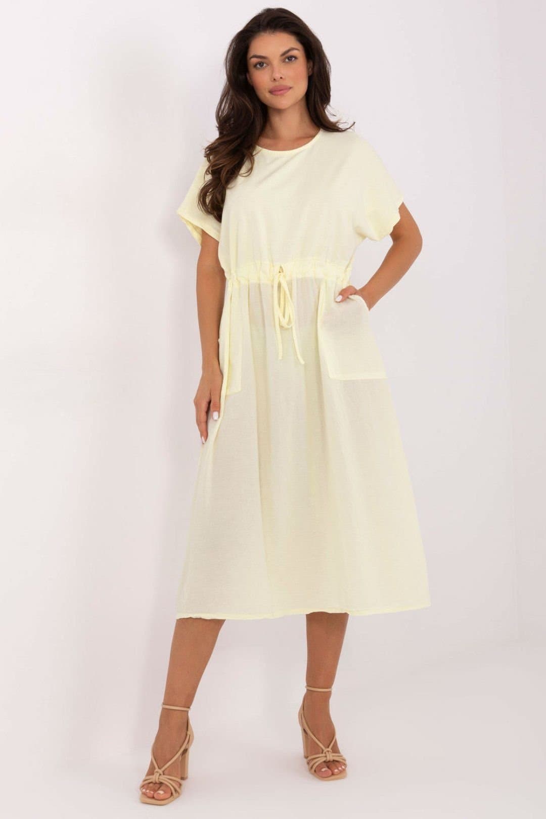 Love Lace Love Lace Women's Midi Cotton Flared Summer Dress in Yellow