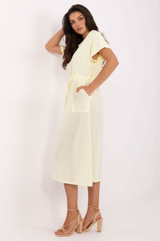 Love Lace Love Lace Women's Midi Cotton Flared Summer Dress in Yellow - 2