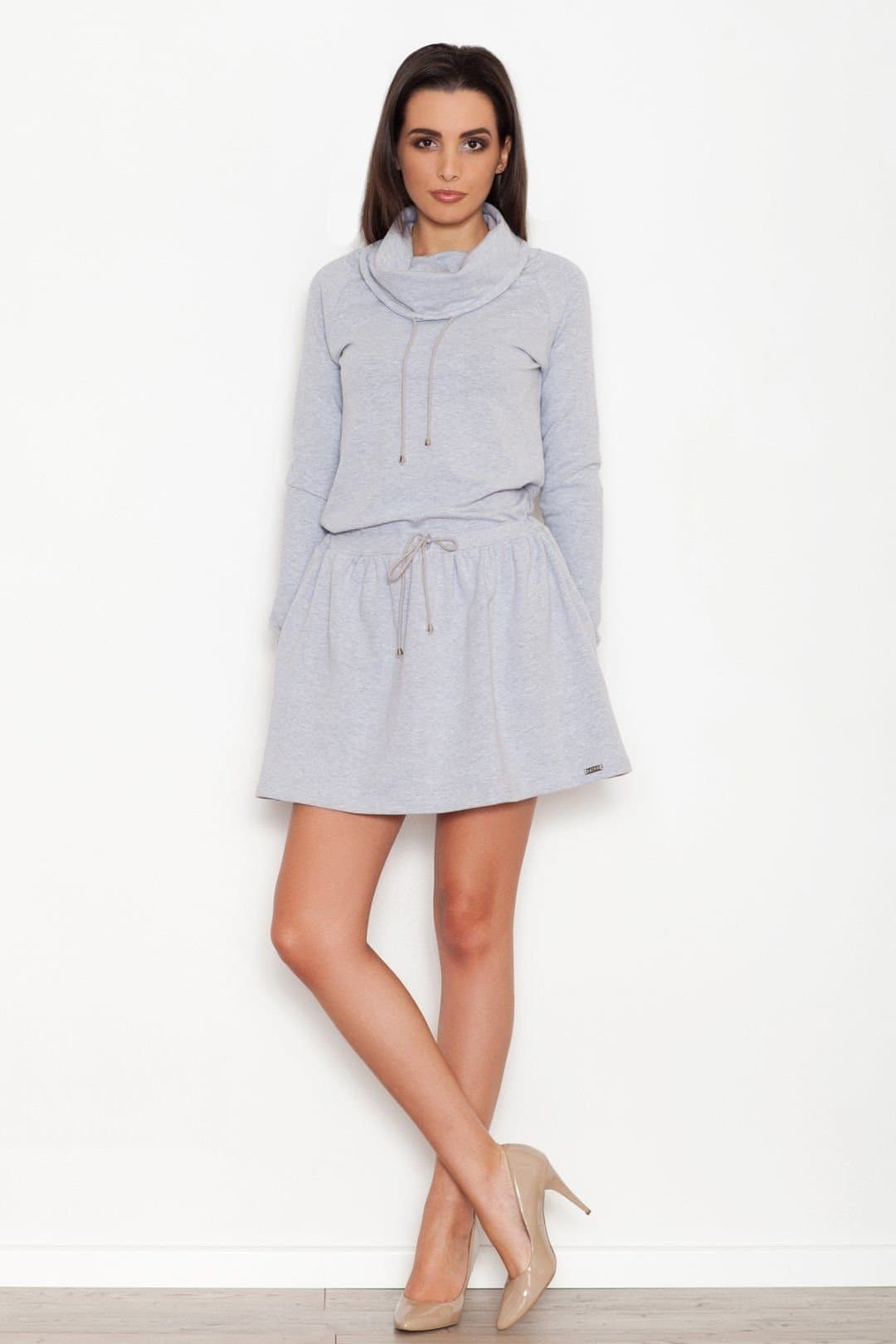 Love Lace Love Lace Women's Loose Turtleneck Long Sleeve Flared Dress Style 44715 in Grey