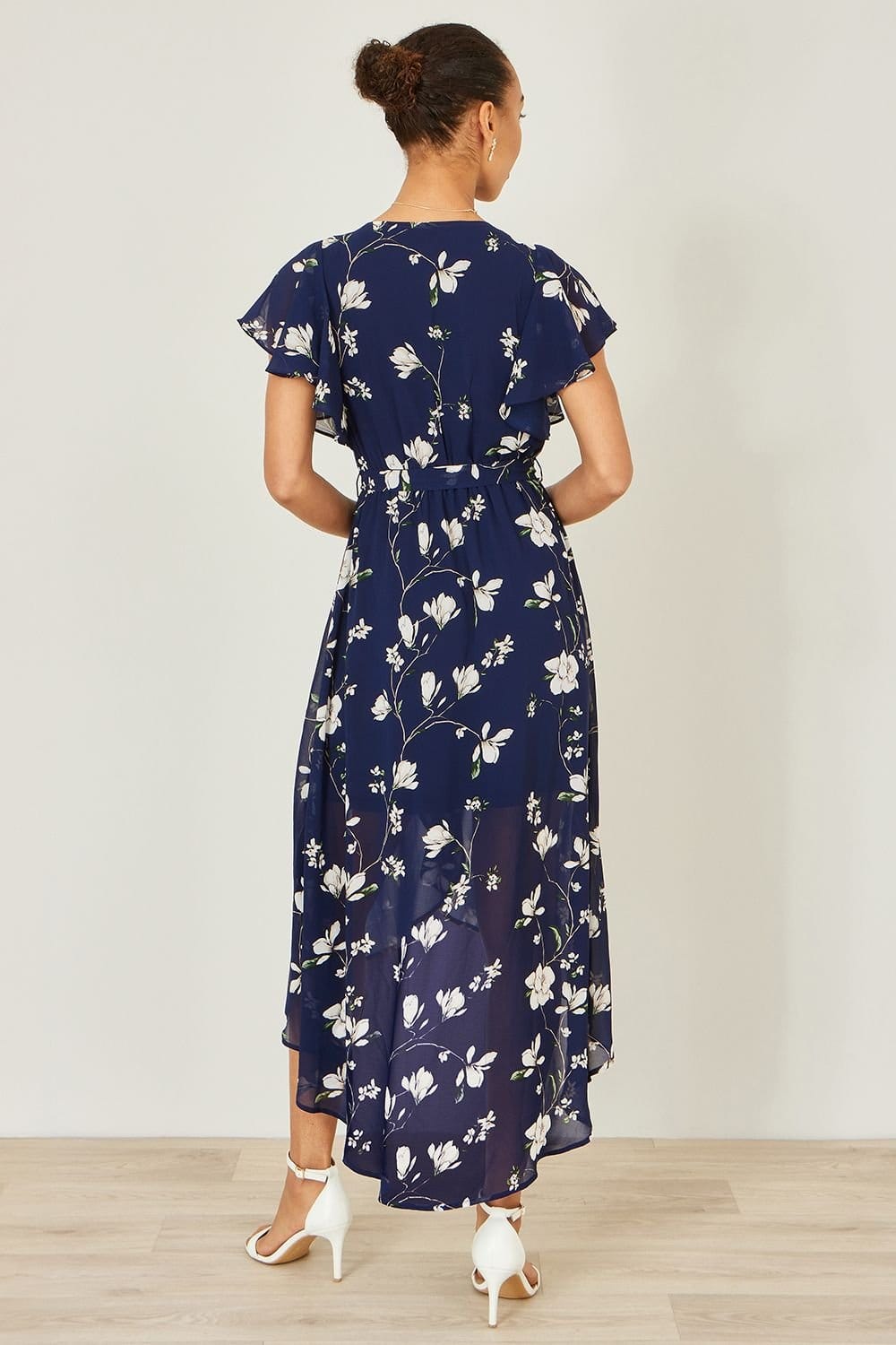 Yumi Yumi Women's Navy Floral Wrap Midi Dress With Frill Hem - 4