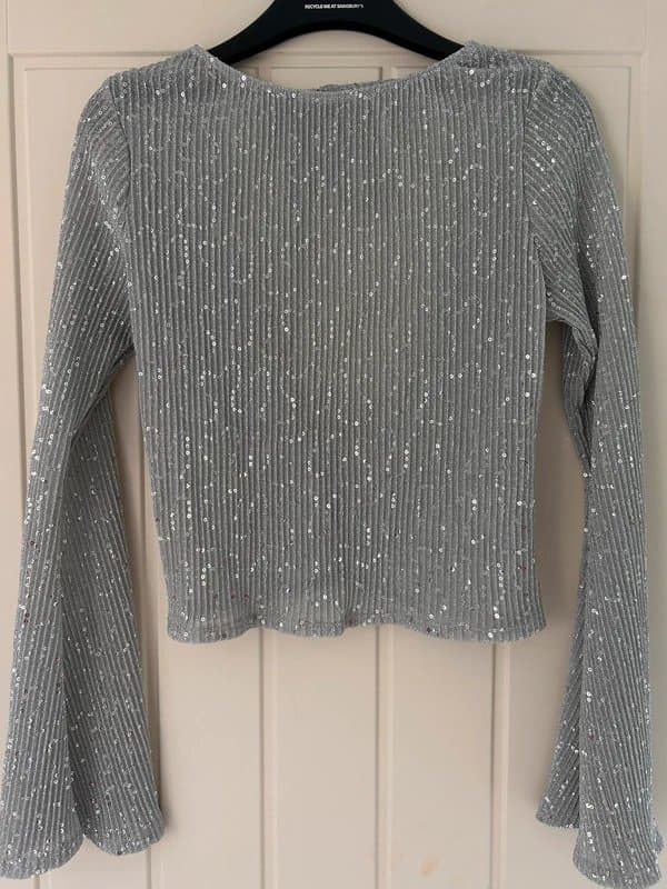 ASOS Flared Arm Mesh Crop Sequin Top