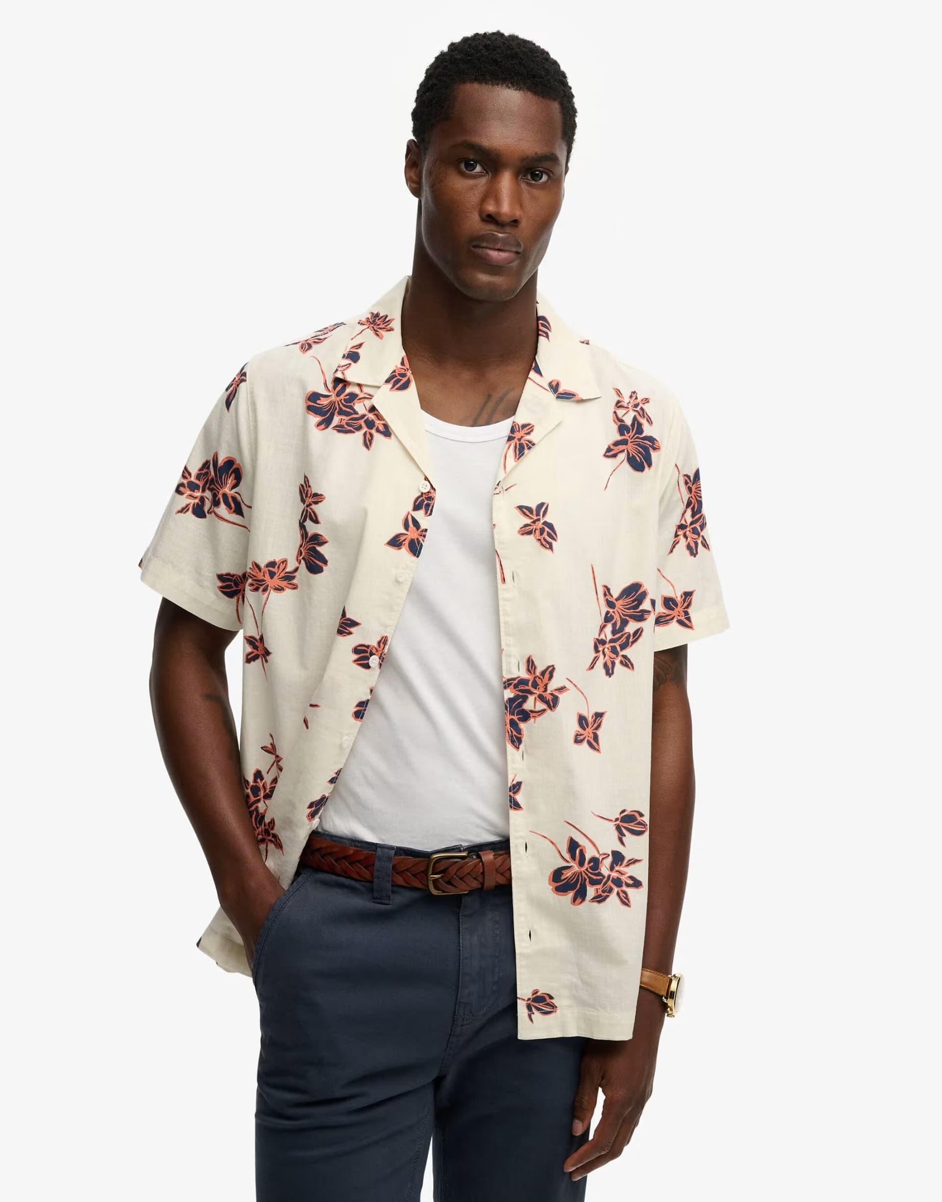 ASOS Superdry Cabana poolside short sleeve shirt in lotus flower off white