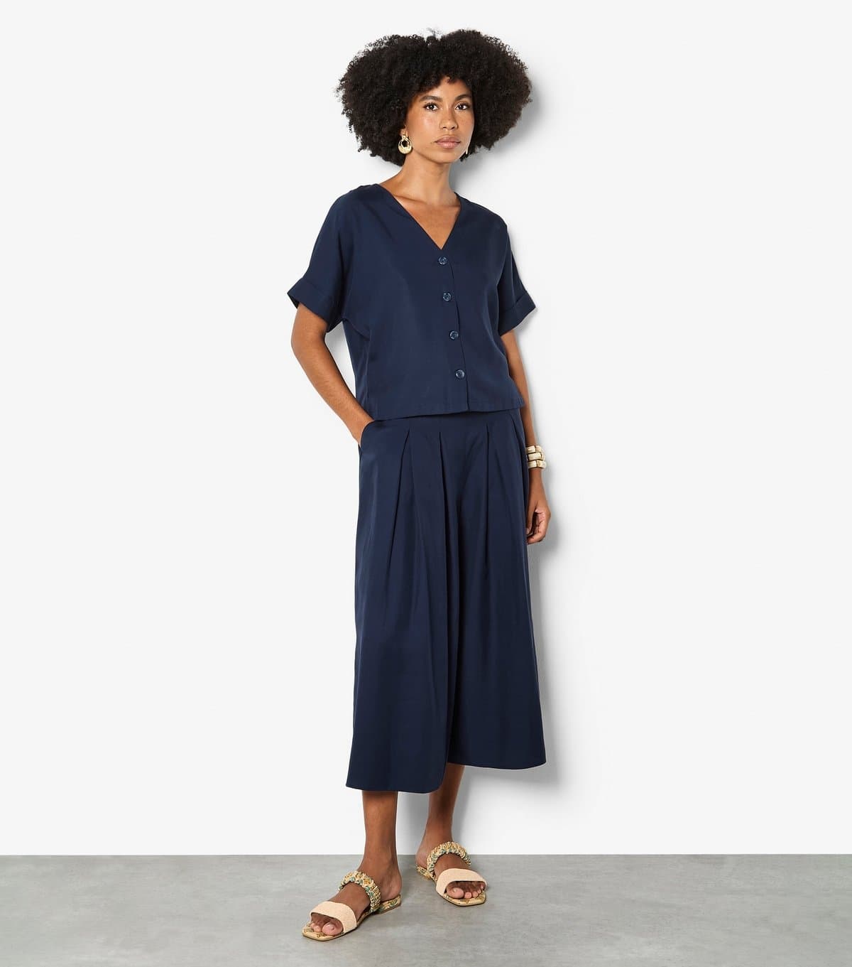 Apricot Apricot Navy Pleated Wide-Leg Trousers