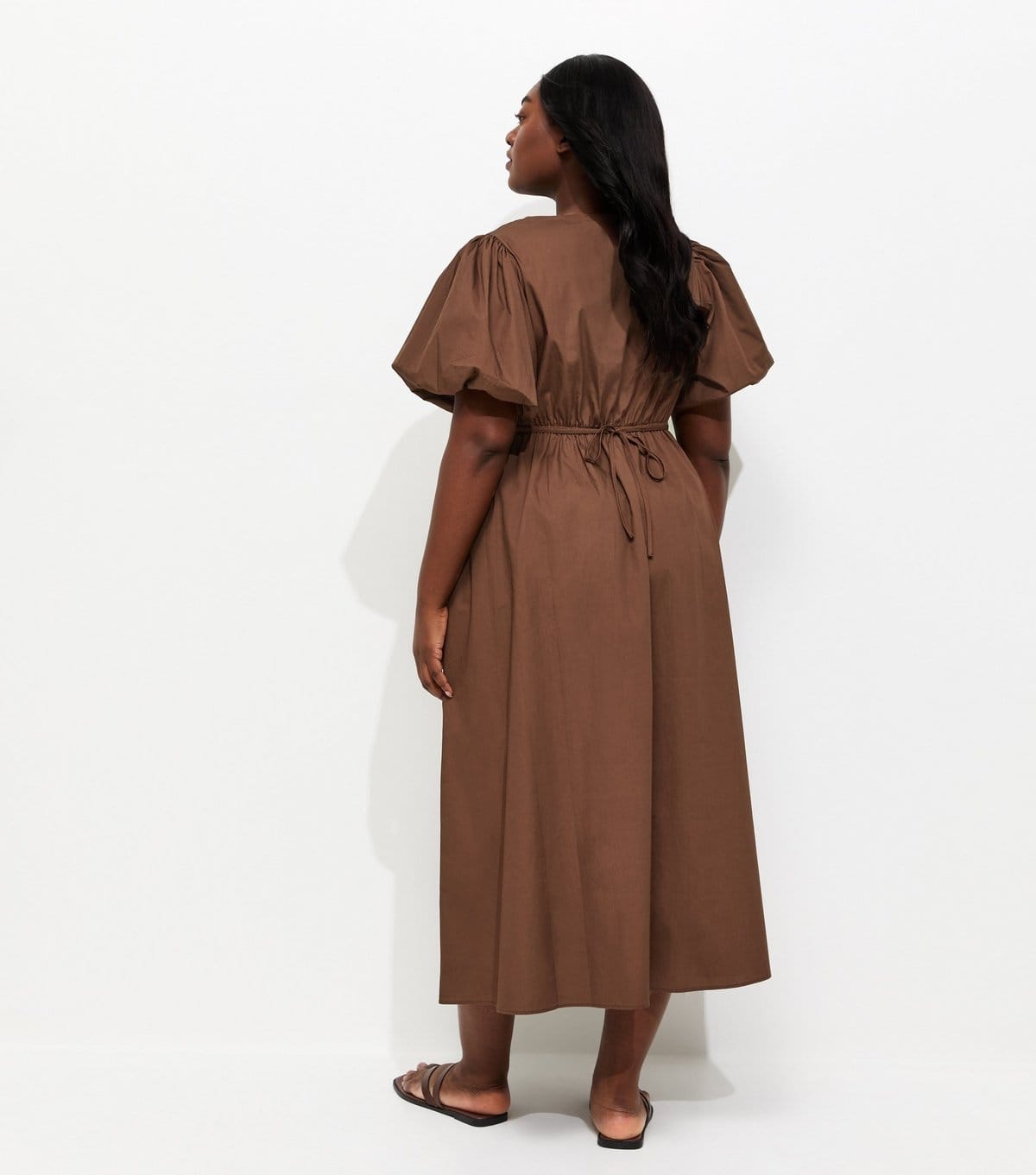 New Look Women's Plus Size Dark Brown Puff Sleeve Flared Midi Dress Curves New Look - 4