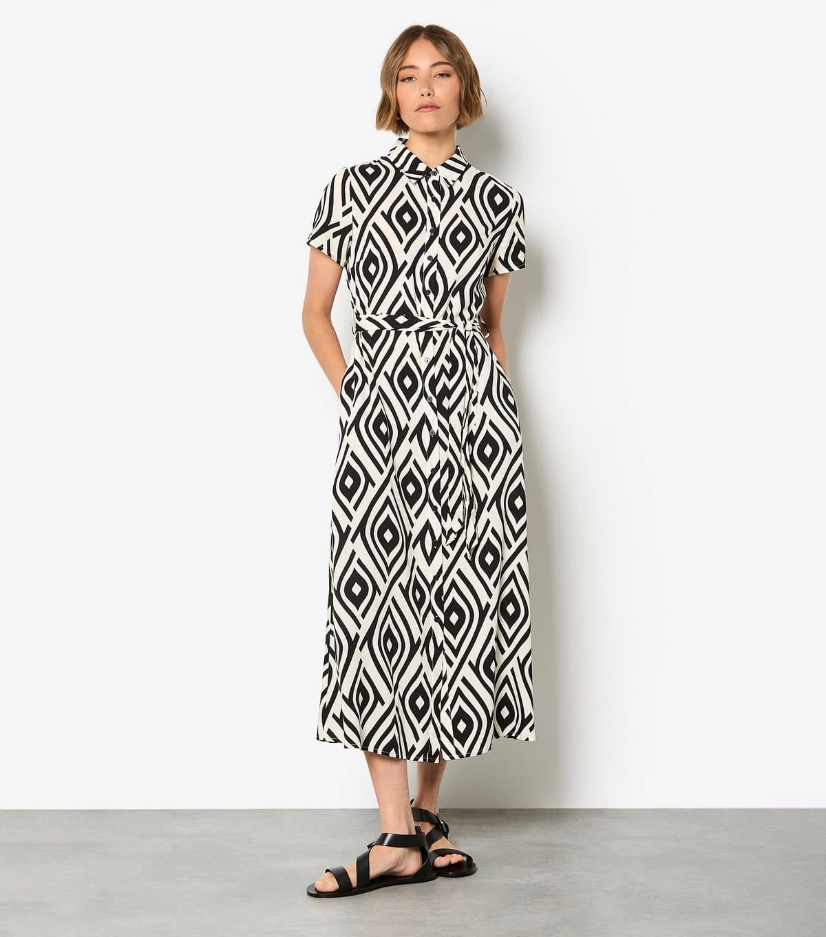 Apricot Women's Black Teardrop Print Midi Shirt Dress Apricot New Look