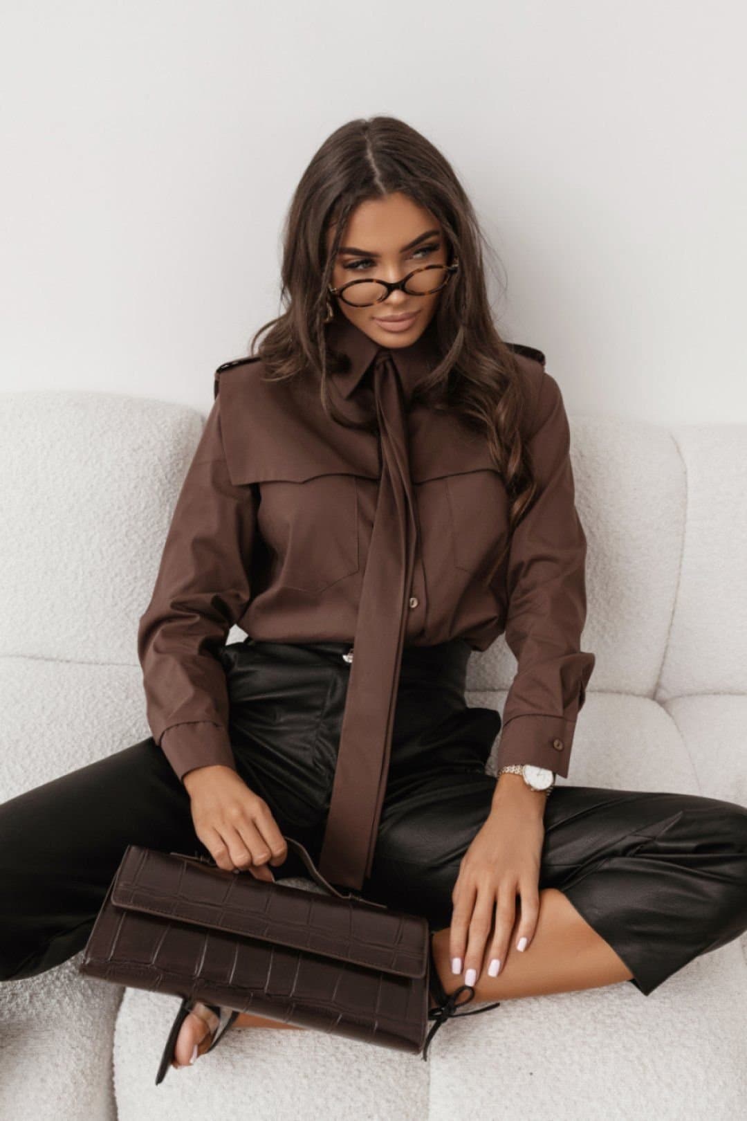 Love Lace Love Lace Women's MILO Long Sleeve Cotton Elastane Shirt Style 219512 in Brown