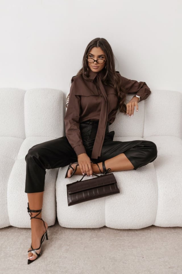 Love Lace Love Lace Women's MILO Long Sleeve Cotton Elastane Shirt Style 219512 in Brown - 2