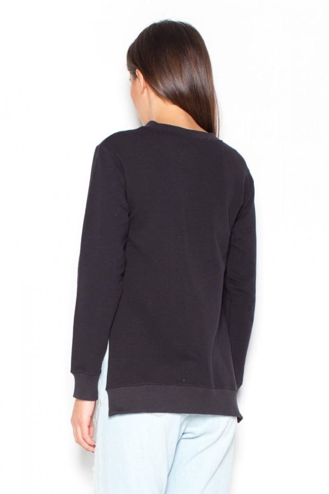 Love Lace Love Lace Women's Cotton Blouse with Long Sleeves Side Slits in Black - 3