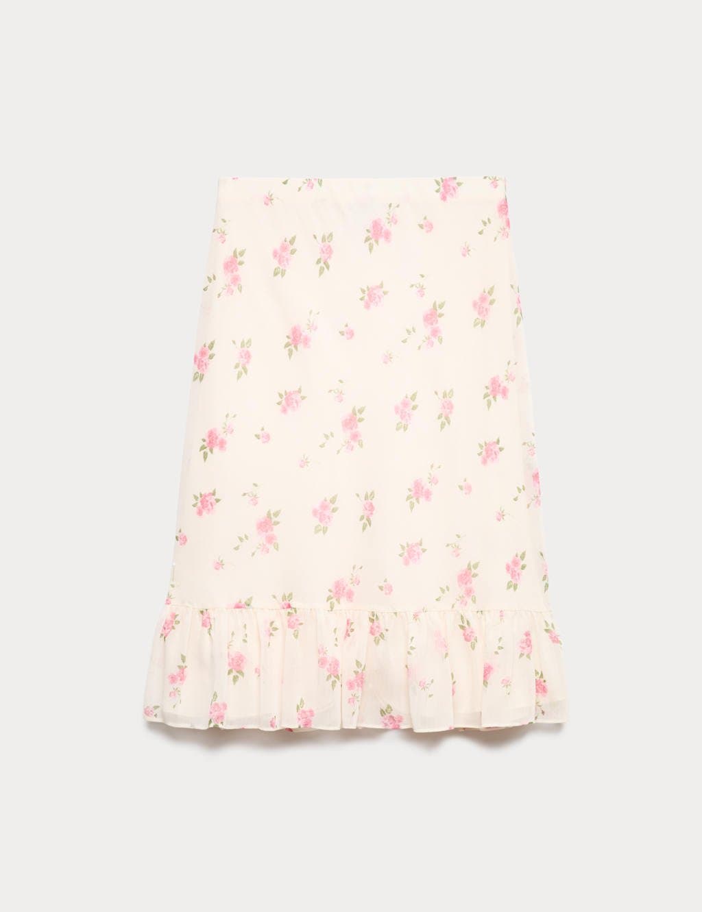 Marks & Spencer M&S Floral Ruffle Hem Midi Tiered Skirt Ivory Mix