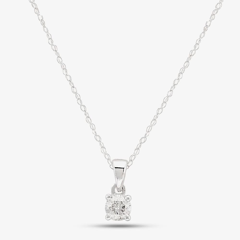 T.H.Baker T.H.Baker Women's 9ct White Gold 0.25ct Diamond Single Stone Necklace TH0121003 in Silver