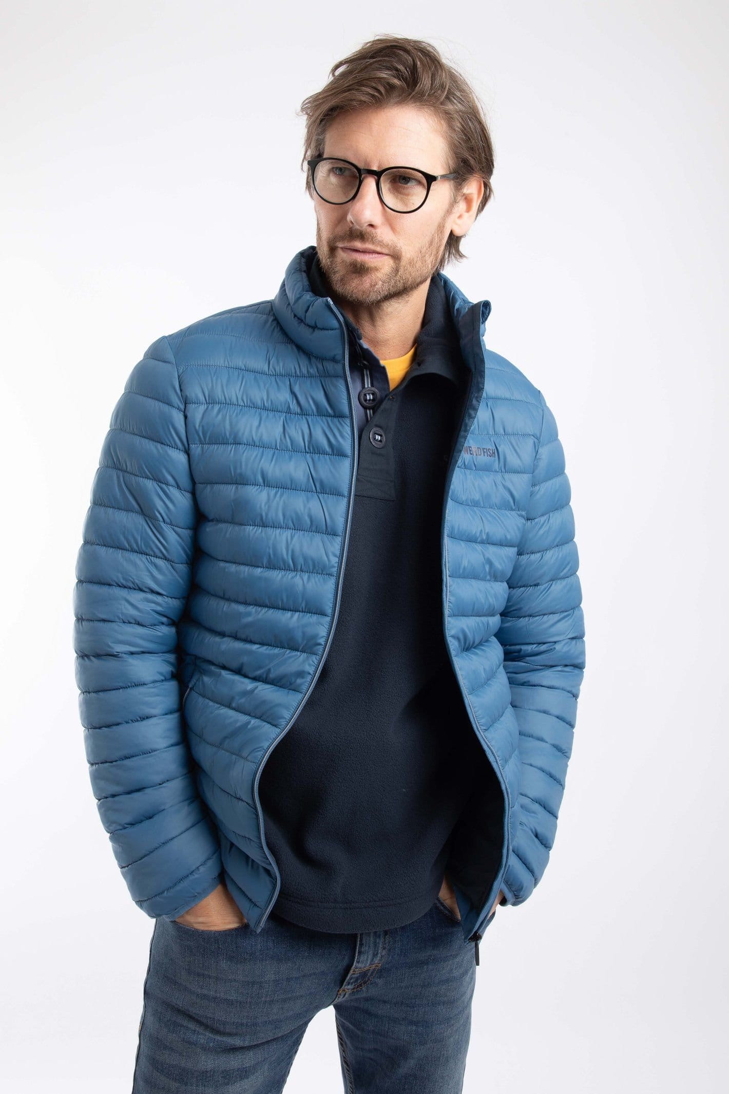 Weird Fish Men's Mid Blue Lightweight Showerproof Padded Jacket