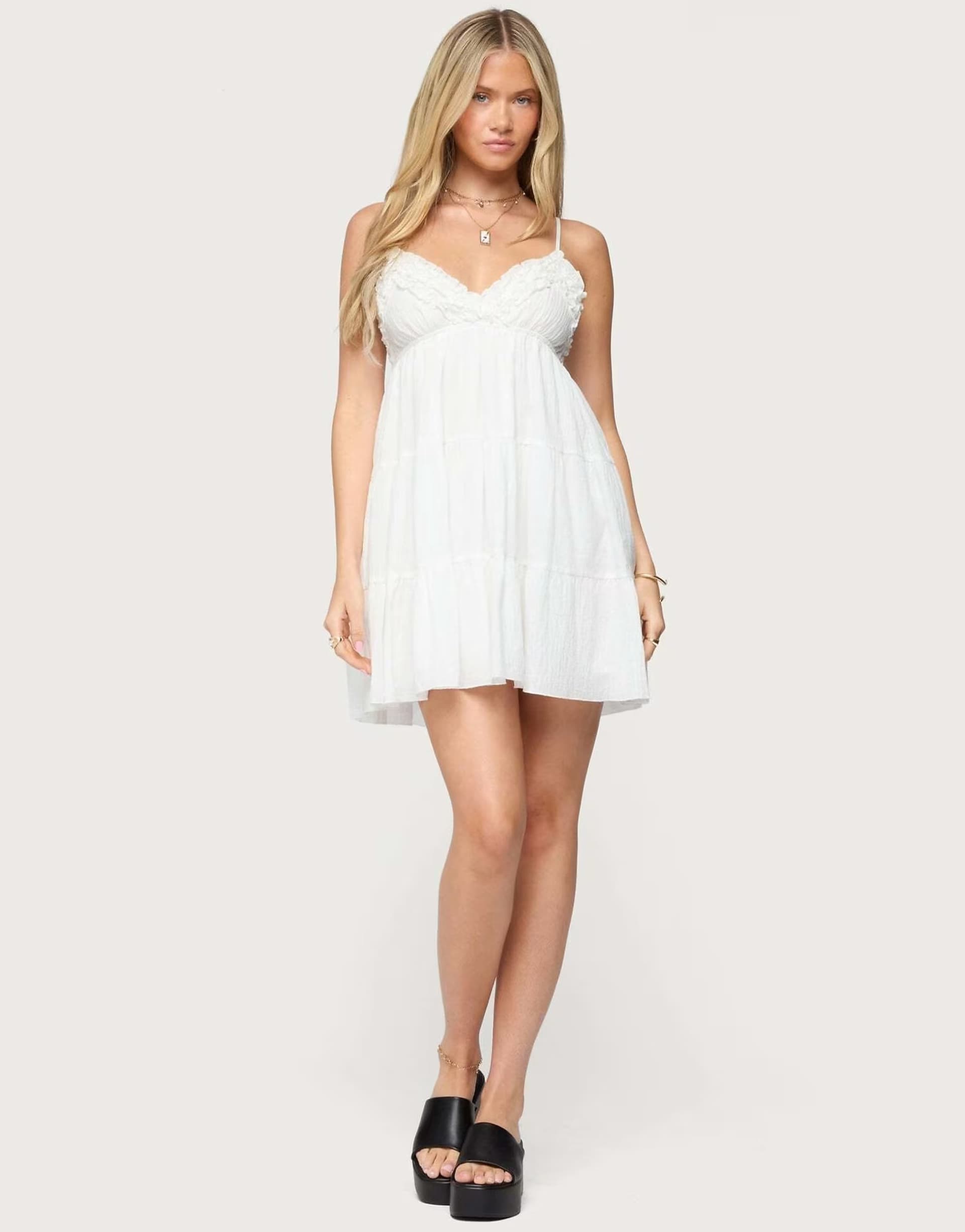 ASOS Edikted Bianca ruffle tiered babydoll dress in white
