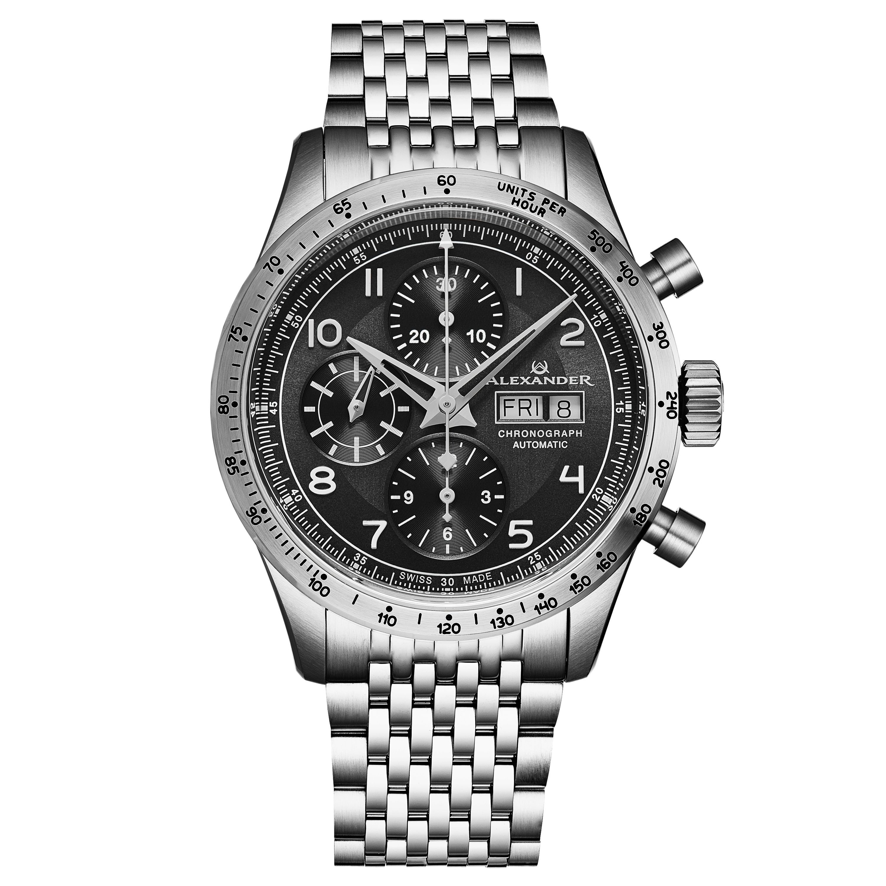 Alexander Alexander Men's A450 Megalos 43mm Classic Chronograph Luxury Watch in Black - 1