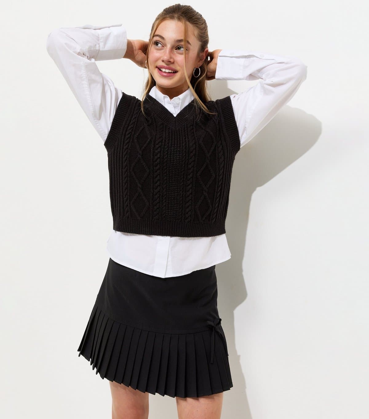 New Look Girls' Black V-Neck Cable Knit Tank Top School New Look