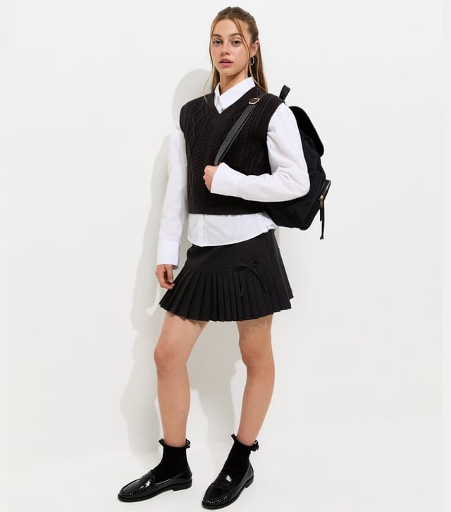 New Look Girls' Black V-Neck Cable Knit Tank Top School New Look - 3