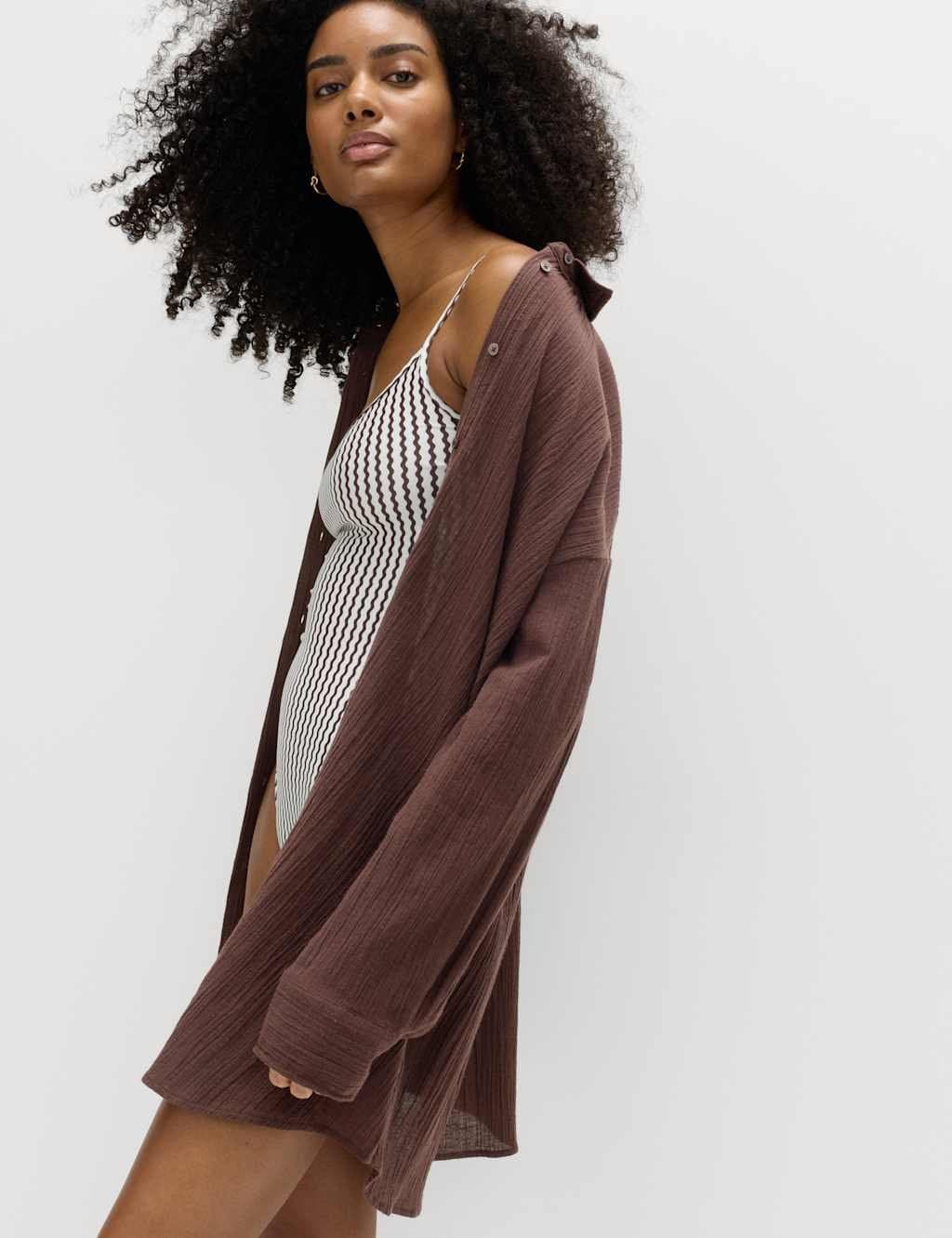 Marks & Spencer M&S Cotton Rich Textured Shirt with Linen Peat