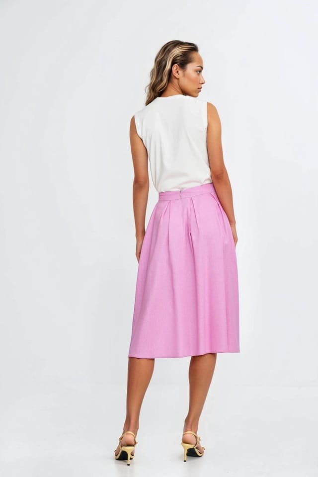 Love Lace Love Lace Women's Linen Texture Rayon Midi Skirt with Pleats in Pink - 3