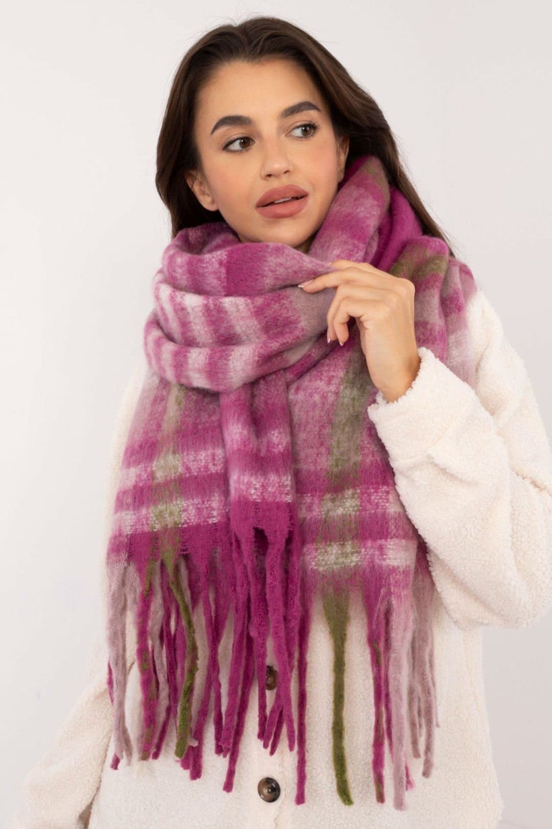 Love Lace Love Lace Women's Elegant Checkered Polyester Scarf with Decorative Fringe Warm in Violet