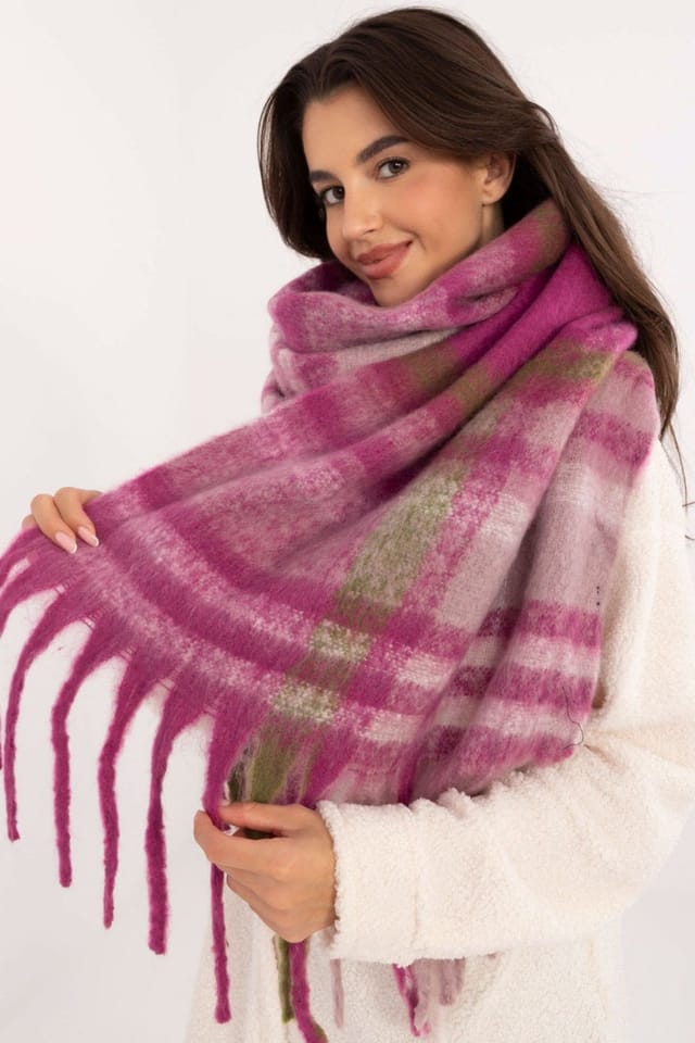 Love Lace Love Lace Women's Elegant Checkered Polyester Scarf with Decorative Fringe Warm in Violet - 2
