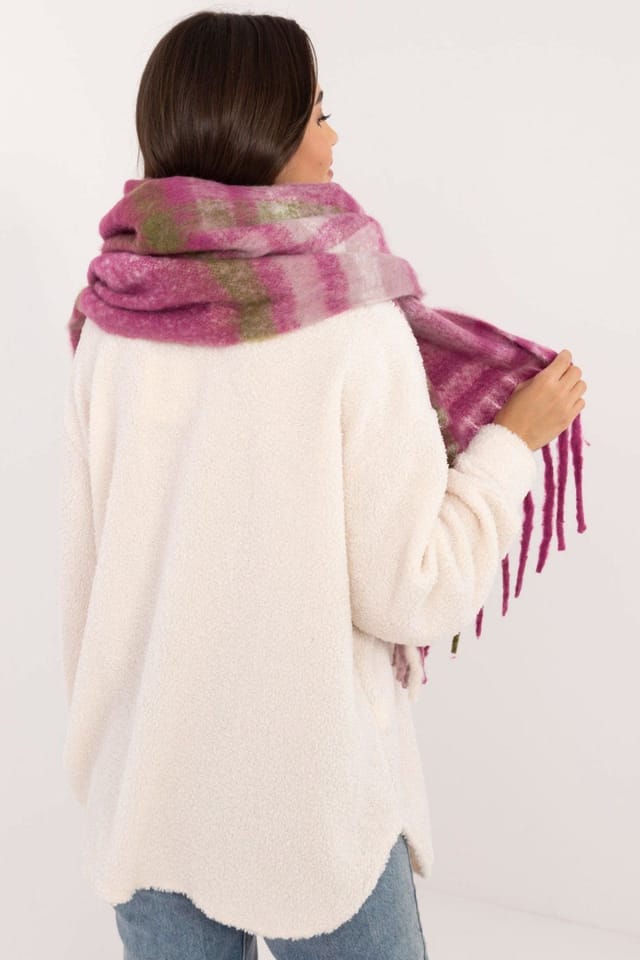 Love Lace Love Lace Women's Elegant Checkered Polyester Scarf with Decorative Fringe Warm in Violet - 3