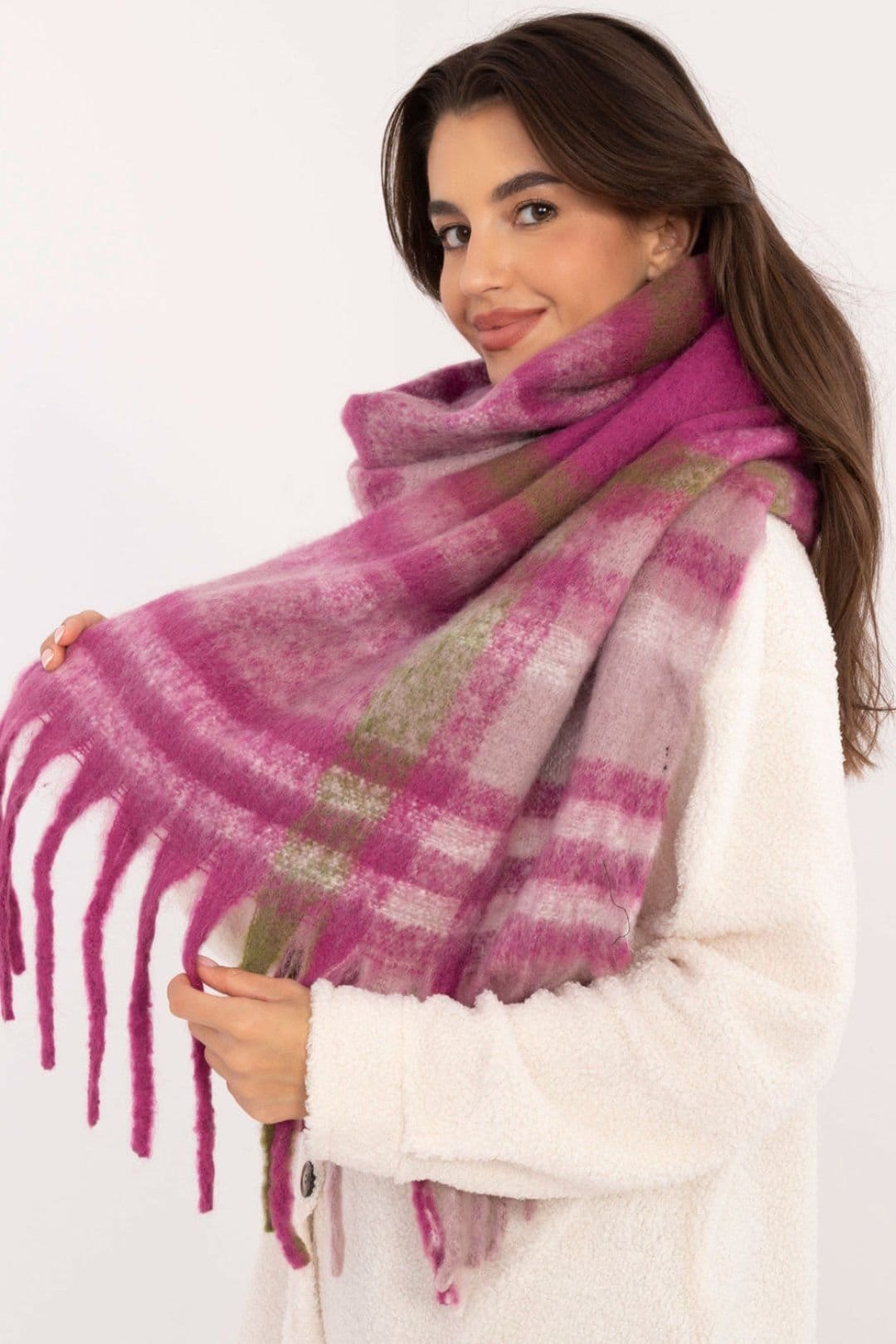 Love Lace Love Lace Women's Elegant Checkered Polyester Scarf with Decorative Fringe Warm in Violet - 4