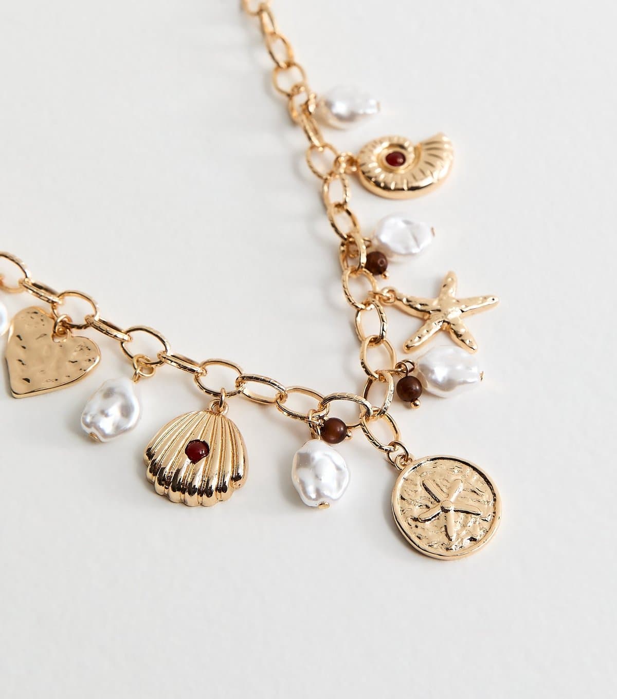 New Look Gold Tone Heart Pearl Shell Charm Necklace New Look
