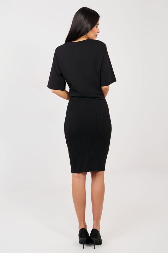 Love Lace Love Lace Women's Ribbed Midi Skirt with Elastic Waistband Style 223368 in Black - 3