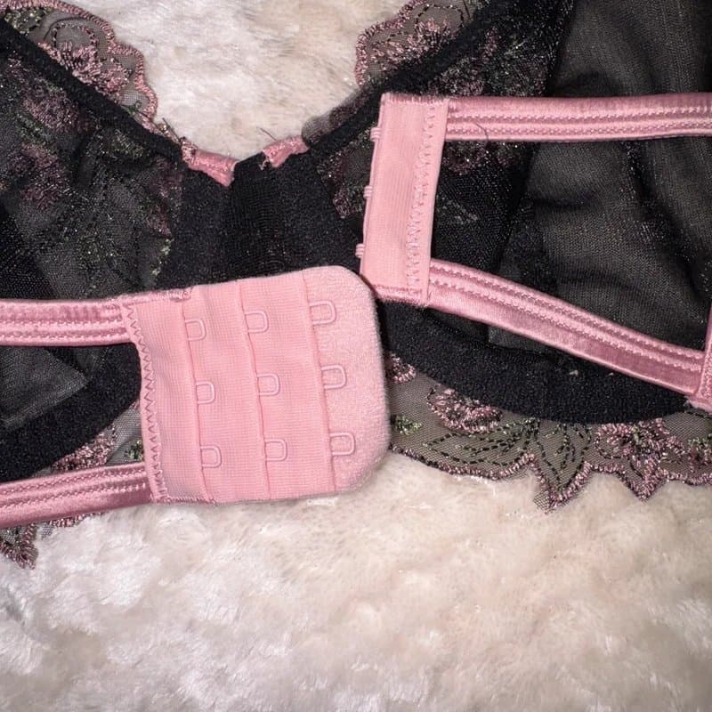 ASOS Design pink and black embroidered floral bra