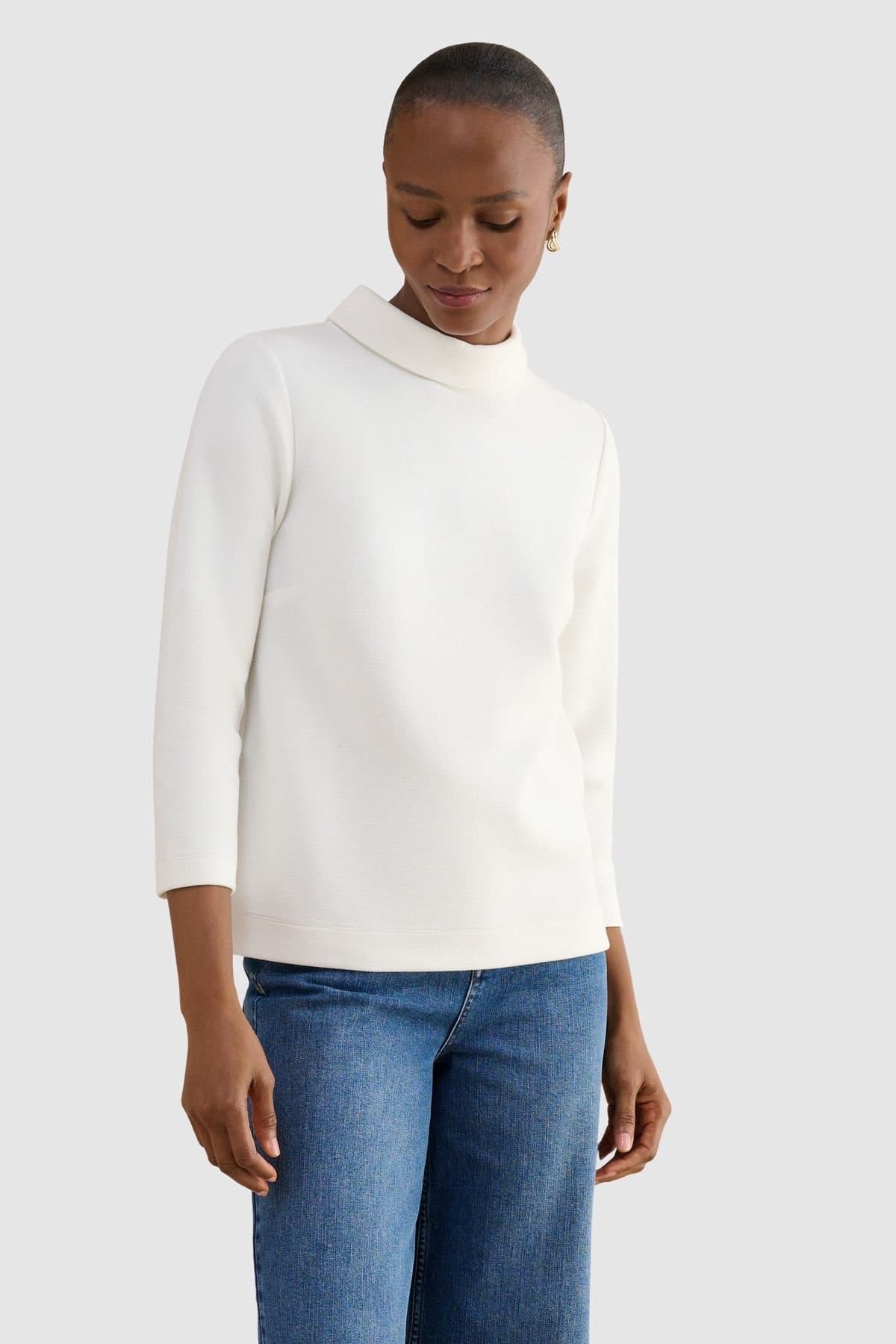 Hobbs London Hobbs London Women's Tali High Neck Textured Top in White