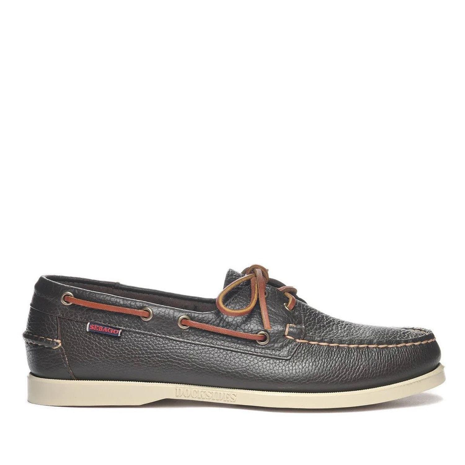 Sebago Sebago Men's Portland Martellato Full Grain Leather Boat Shoes in Dark Brown