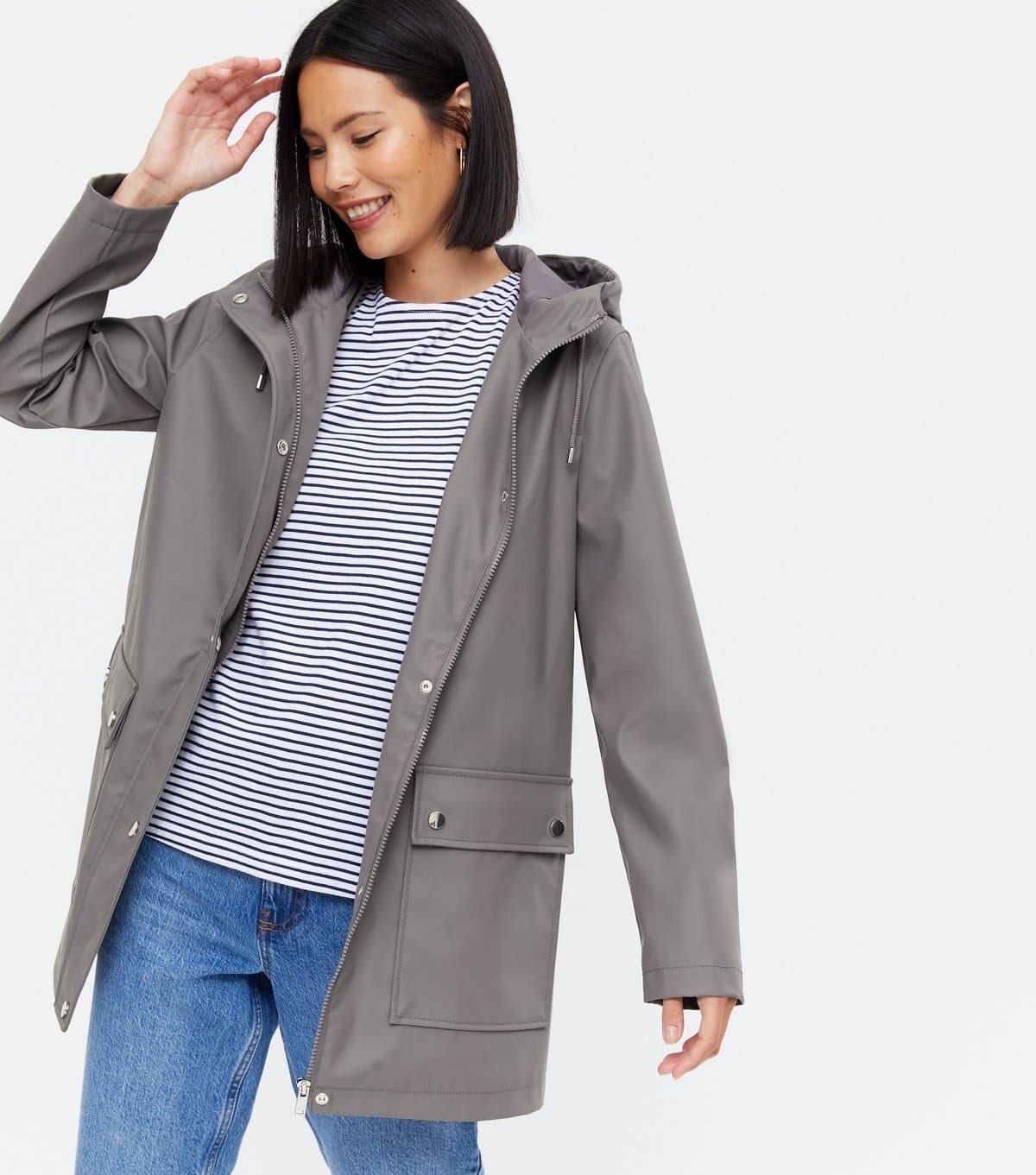 New Look Women's Dark Grey Hooded Long Anorak New Look