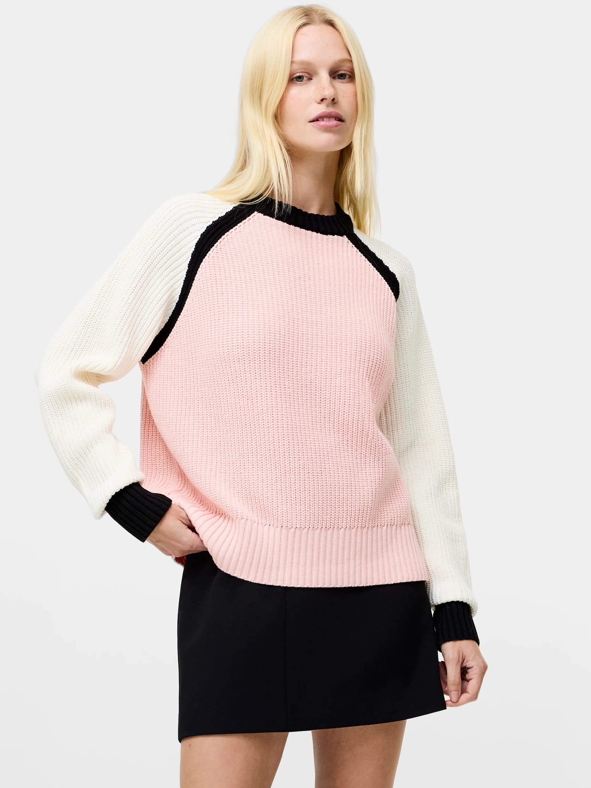 French Connection Varli Colour Blocking Jumper Black/Peach Pink/White