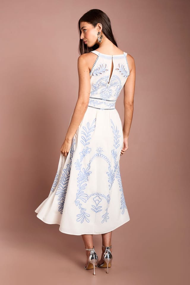 Coast Coast Women's Embroidered Halter Neck Midi Dress in Ivory - 3