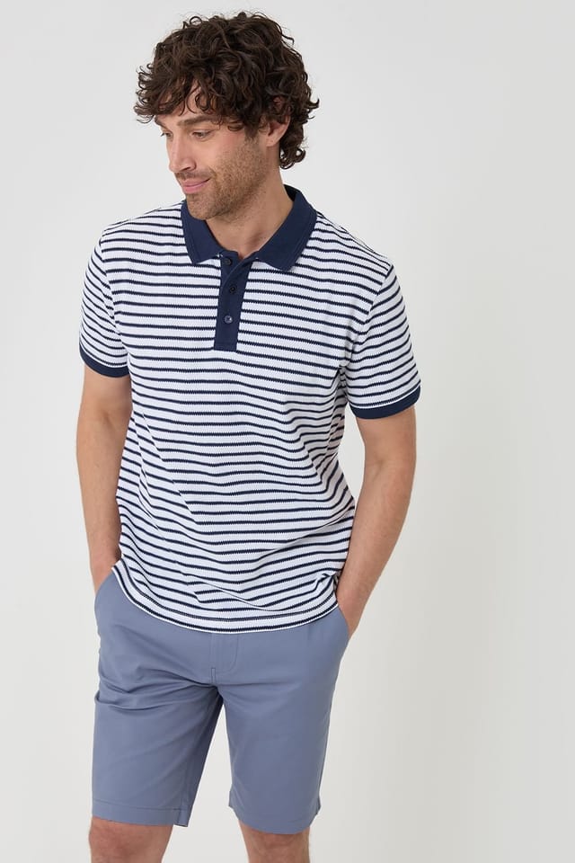 Threadbare Threadbare Men's 'Conta' Cotton Turn-Up Chino Shorts with Woven Belt in Blue - 3