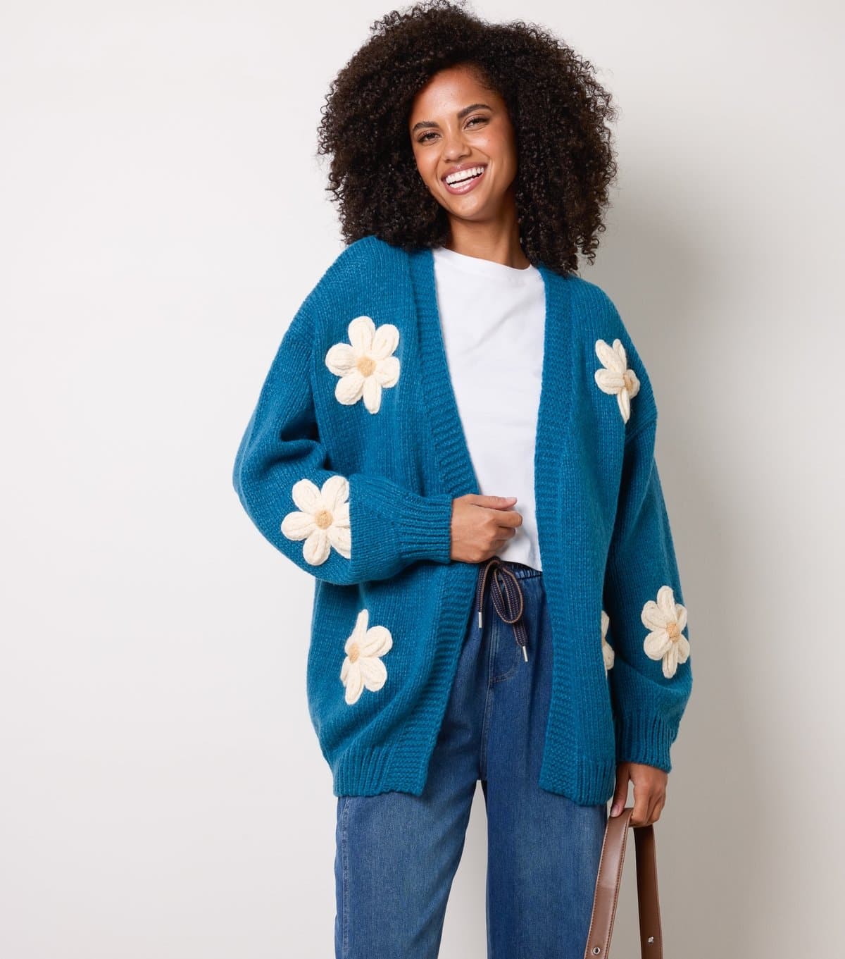Blue Vanilla Women's Teal Daisy Embroidered Cardigan Blue Vanilla New Look