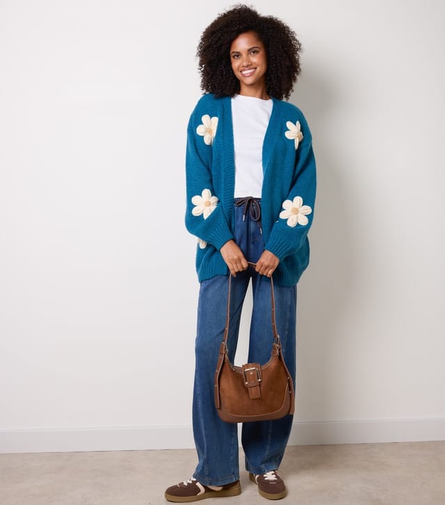 Blue Vanilla Women's Teal Daisy Embroidered Cardigan Blue Vanilla New Look - 2