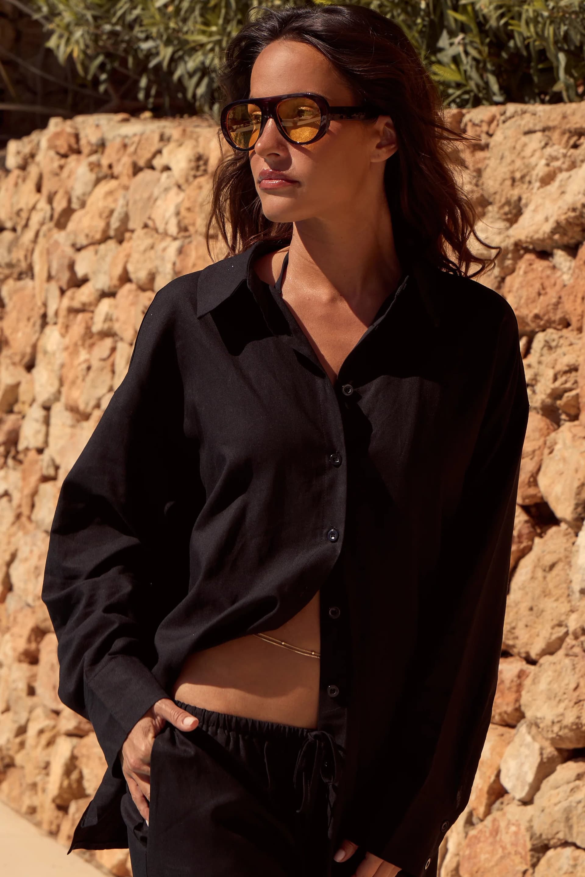 Kaiia Kaiia Black Linen Oversized Shirt