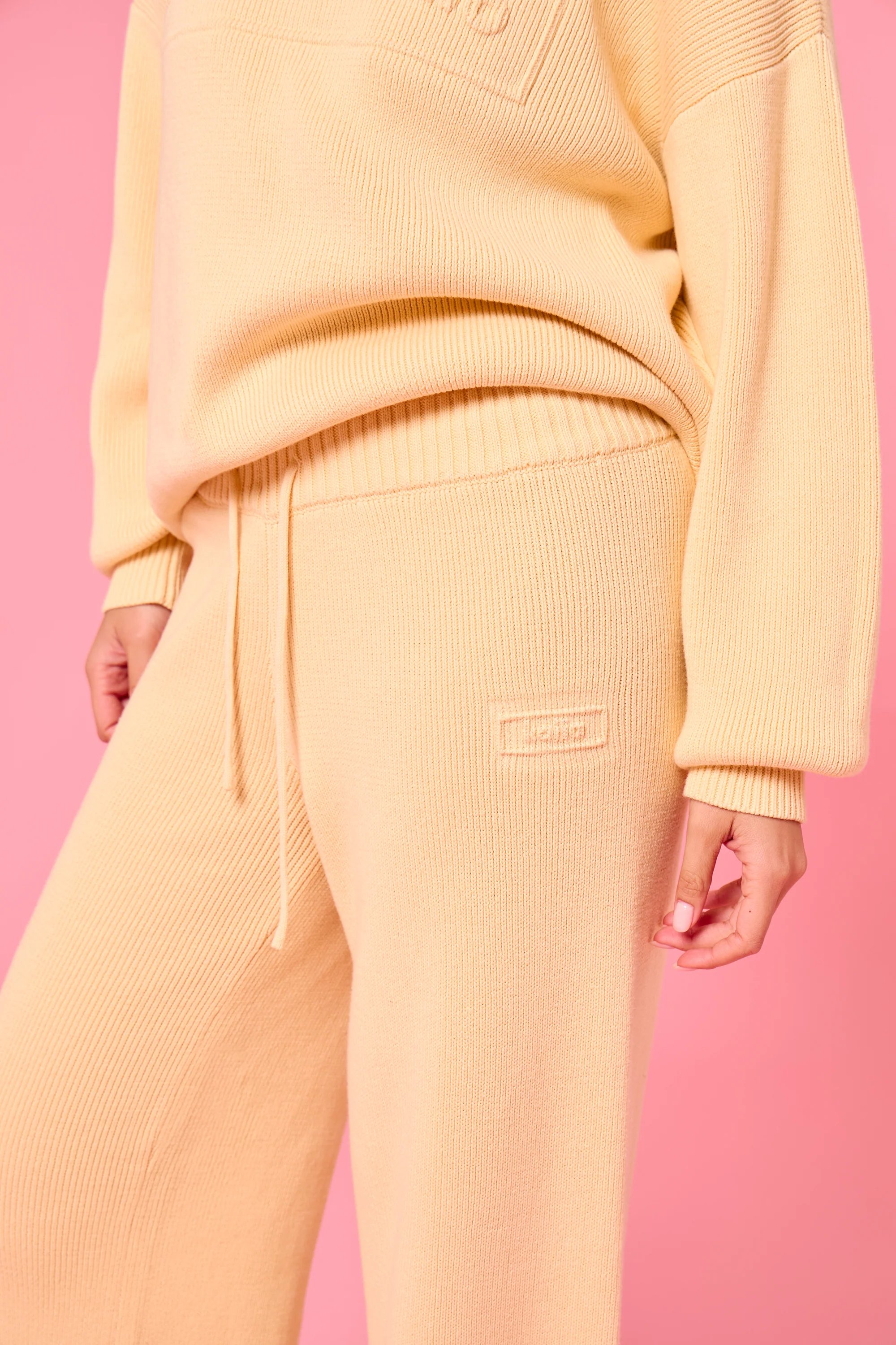 Kaiia Kaiia Embossed Premium Knit Wide Leg Trousers Soft Yellow - 2