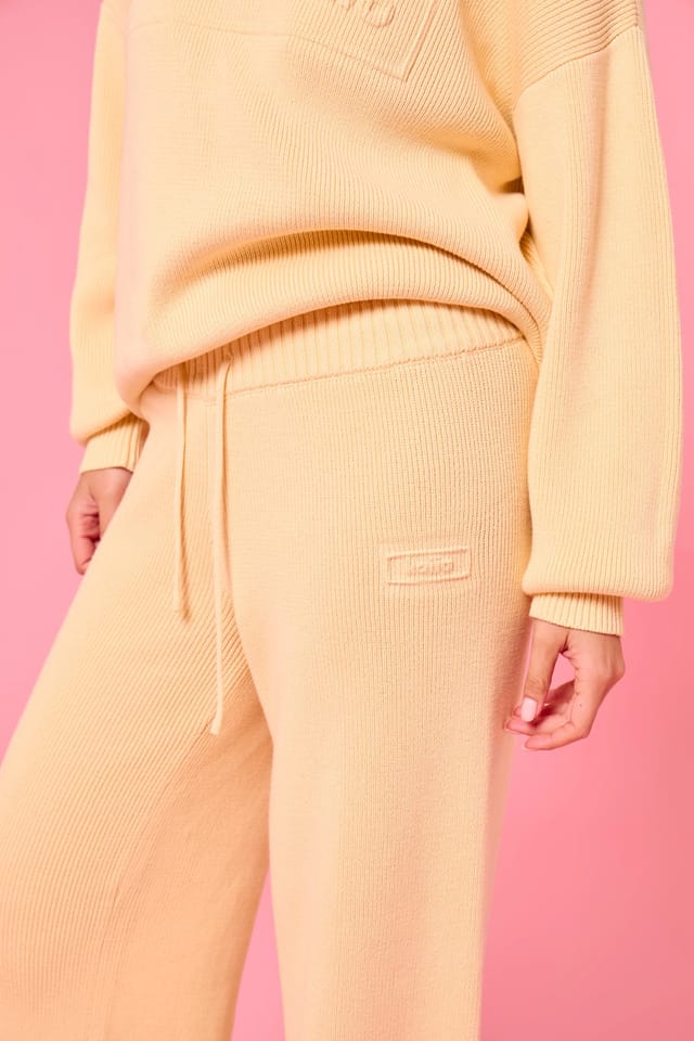 Kaiia Kaiia Embossed Premium Knit Wide Leg Trousers Soft Yellow - 2