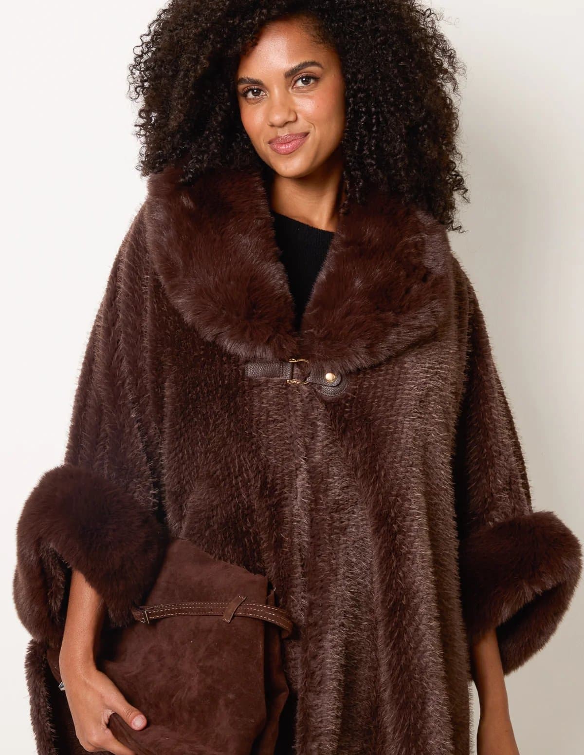Blue Vanilla Cape With Luxe Fur Trim