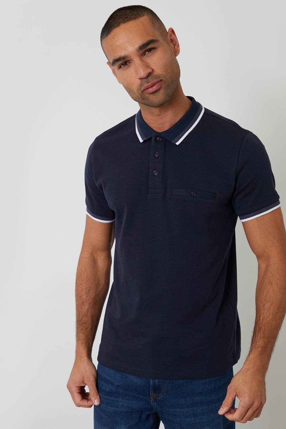 Threadbare Threadbare Men's Jetted Pocket Cotton Polo Shirt in Navy - 1