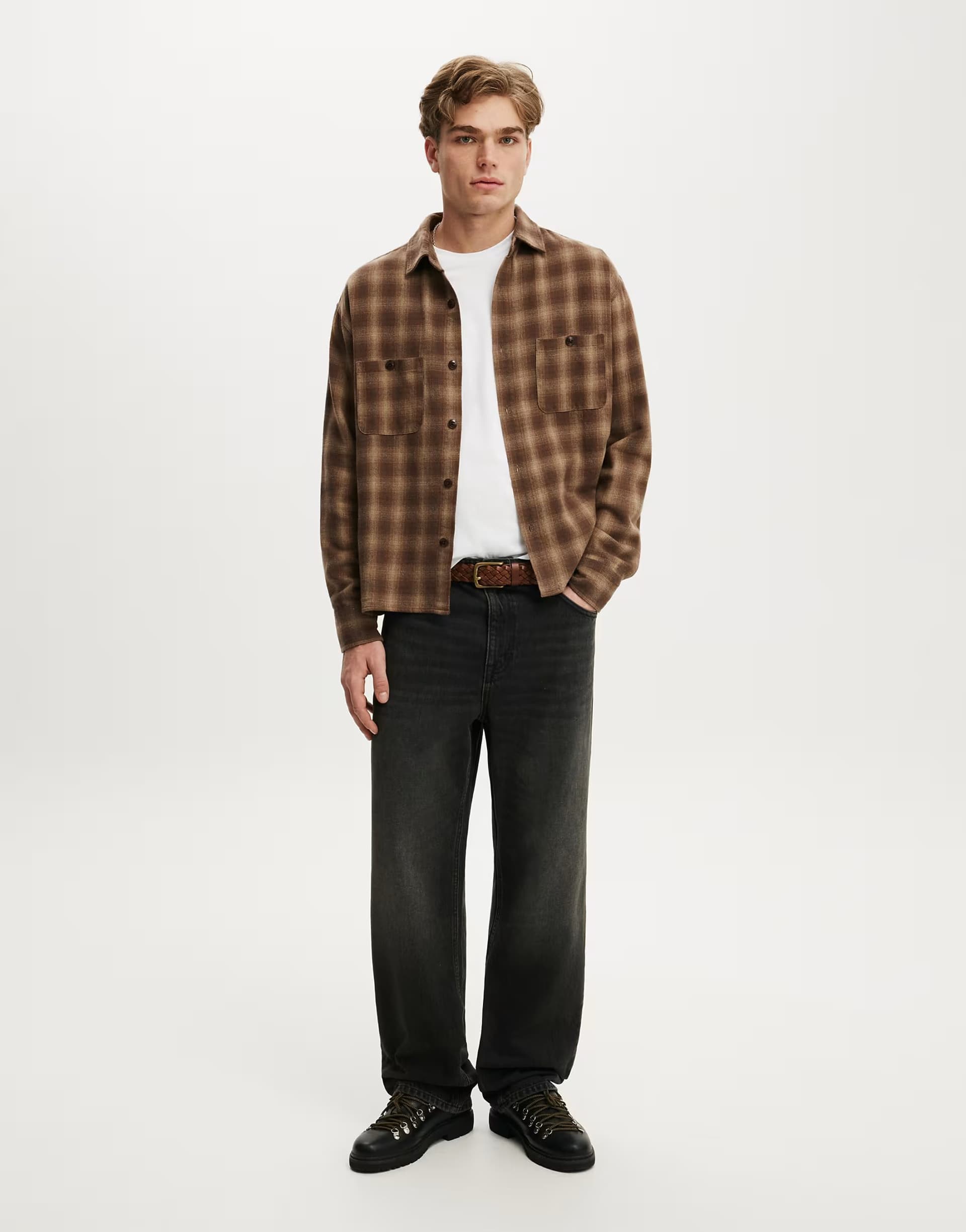 ASOS Cotton On Richmond long sleeve shirt in brown